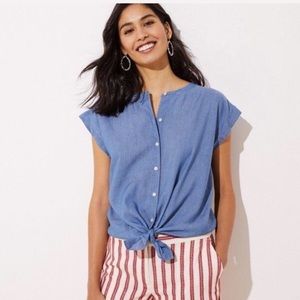 🆕LOFT | Cotton-Lyocell Cap💙Sleeve Blouse